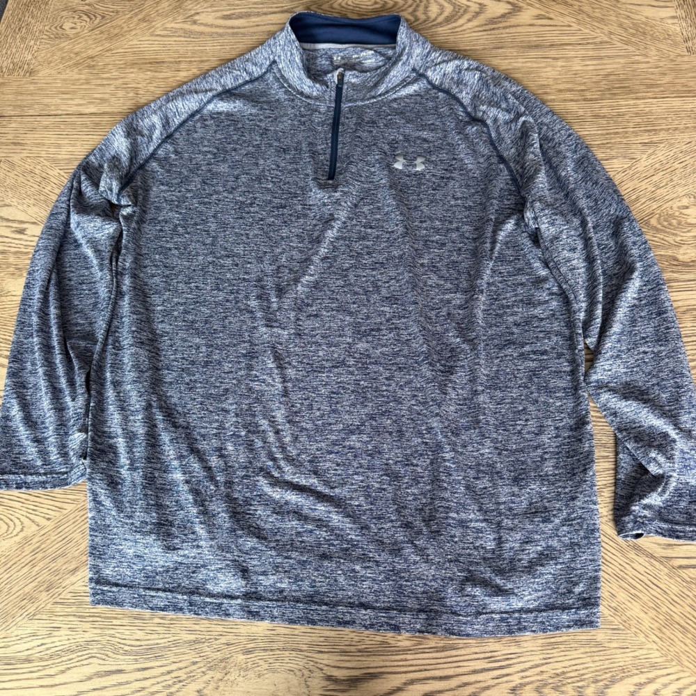 Under Armour Mens 2XL HeatGear Quarter Zip Pullover Blue Heather Space Dye Shirt